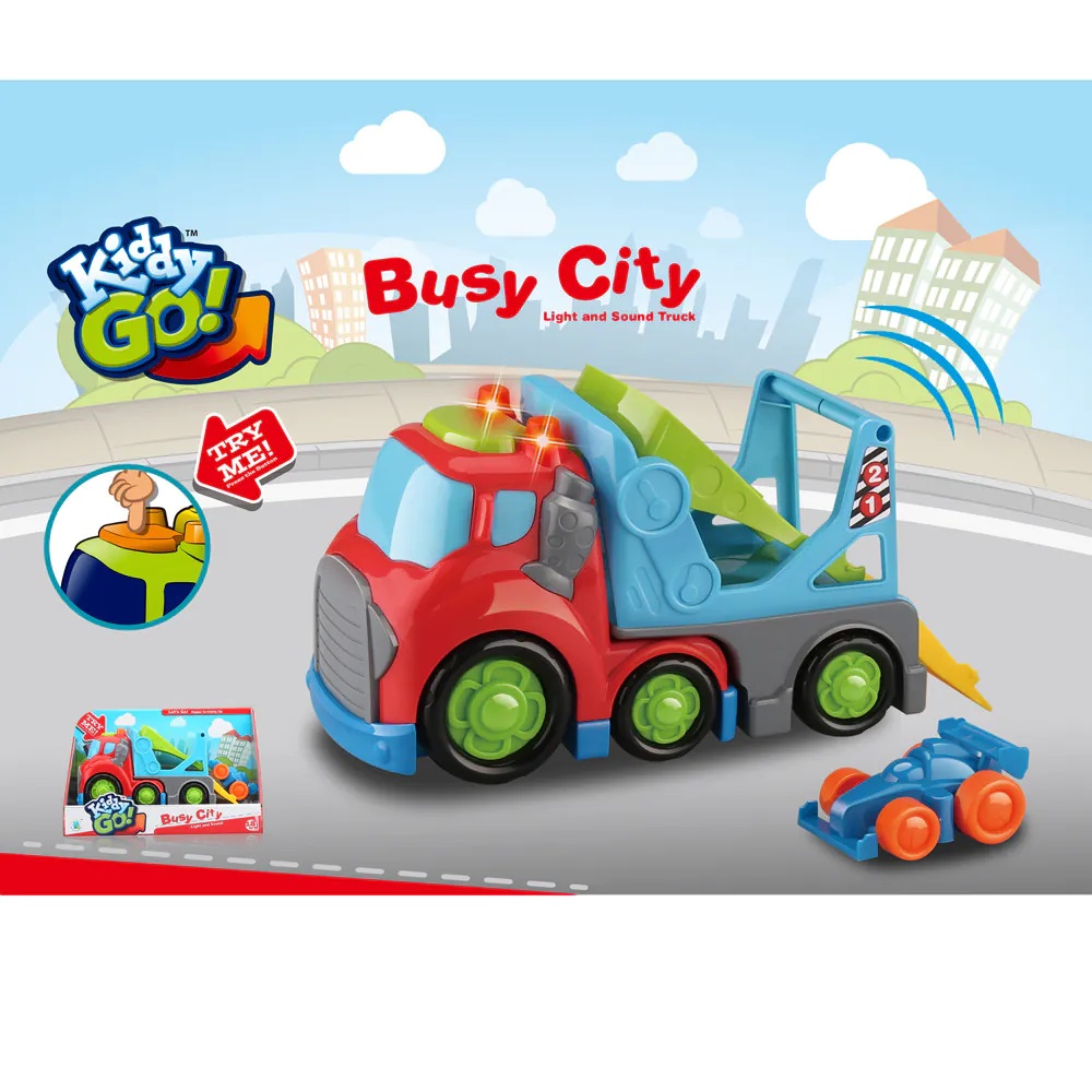 Camion transportator cu rampa, masinuta, sunete si lumini Kiddy Go 19.5 cm - poza 2