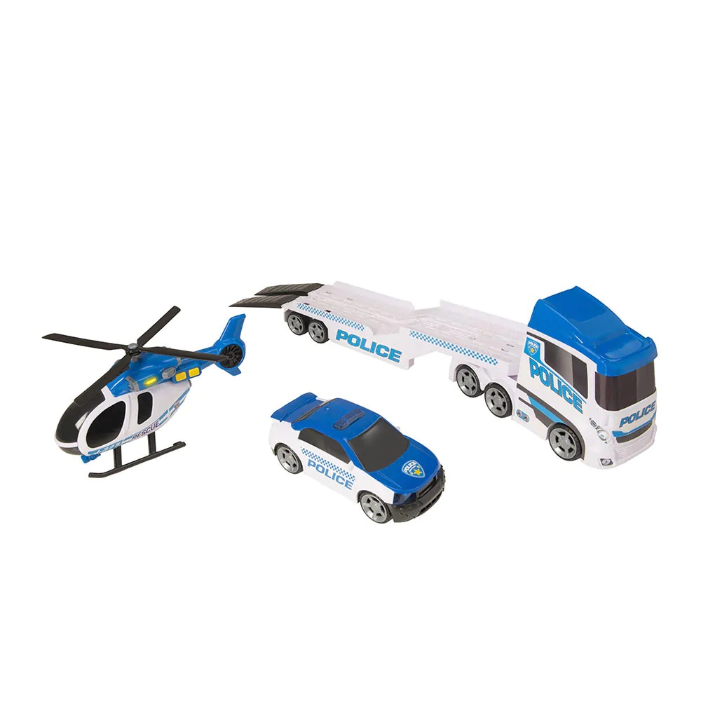 Camion transportator de politie cu masina si elicopter HTI Teamsterz XL 69 cm - poza 1