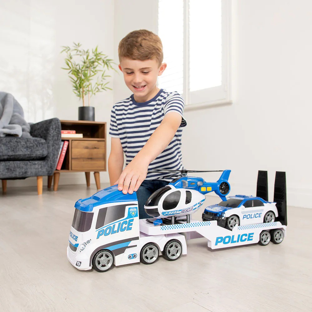 Camion transportator de politie cu masina si elicopter HTI Teamsterz XL 69 cm - poza 2