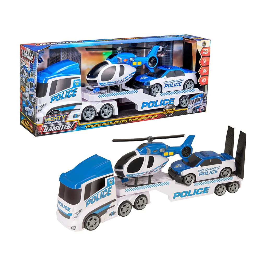 Camion transportator de politie cu masina si elicopter HTI Teamsterz XL 69 cm - poza 3