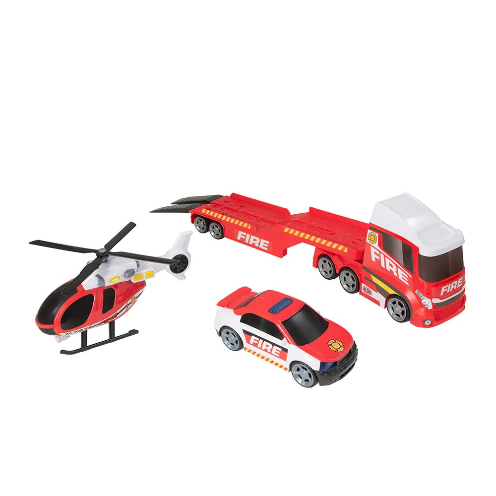 Camion transportator de pompieri cu masina si elicopter HTI Teamsterz XL 69 cm - poza 1