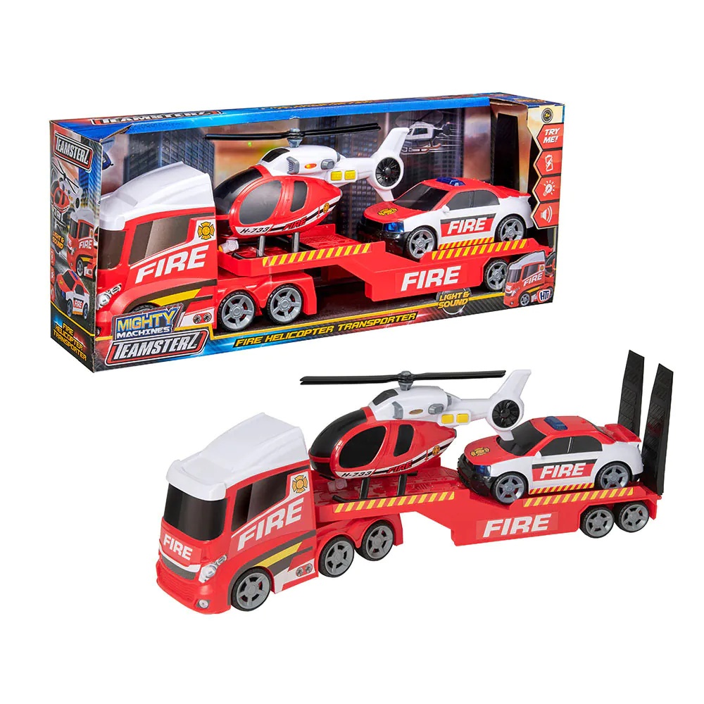 Camion transportator de pompieri cu masina si elicopter HTI Teamsterz XL 69 cm - poza 2