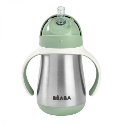 Cana cu pai din inox Beaba 250 ml Sage Green - poza 1