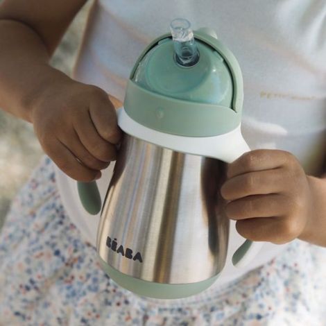 Cana cu pai din inox Beaba 250 ml Sage Green - poza 4