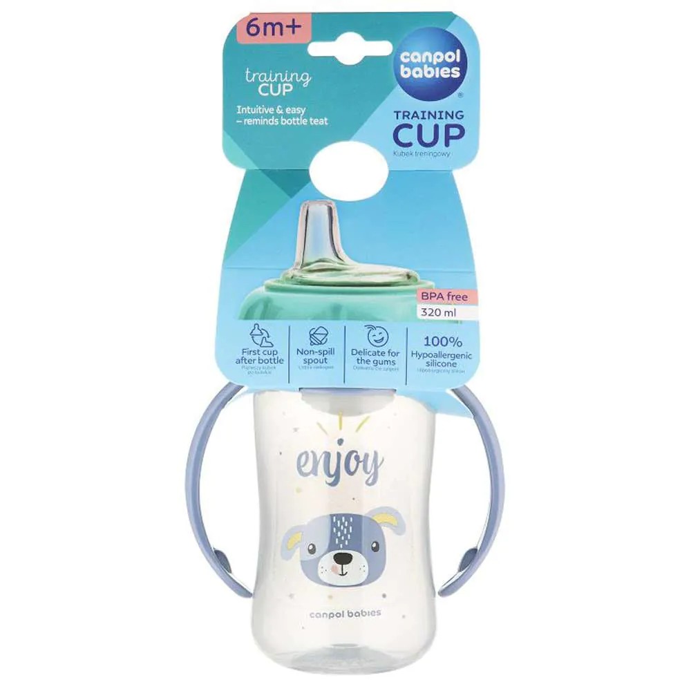 Cana de tranzitie cu duza silicon si manere Canpol 6 luni + 320 ml Albastru - poza 3