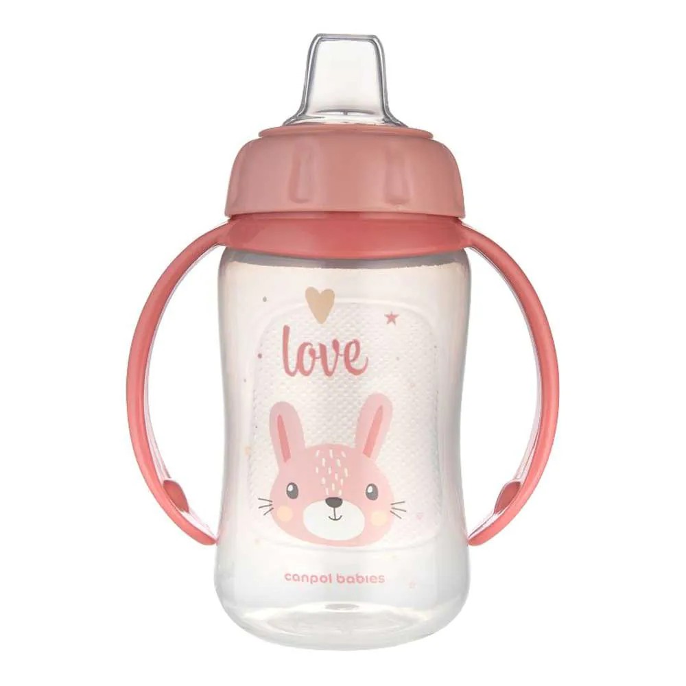 Cana de tranzitie cu duza silicon si manere Canpol 6 luni + 320 ml Roz - poza 2