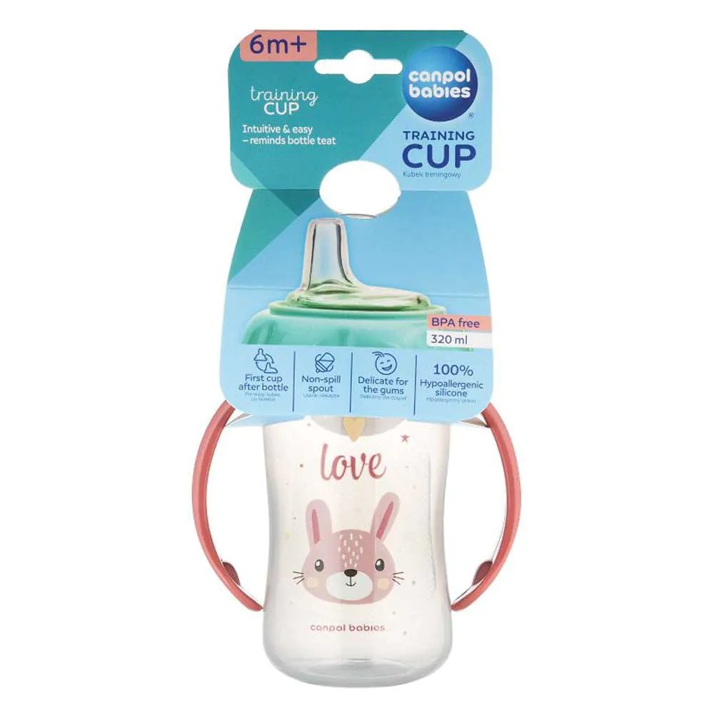 Cana de tranzitie cu duza silicon si manere Canpol 6 luni + 320 ml Roz - poza 3