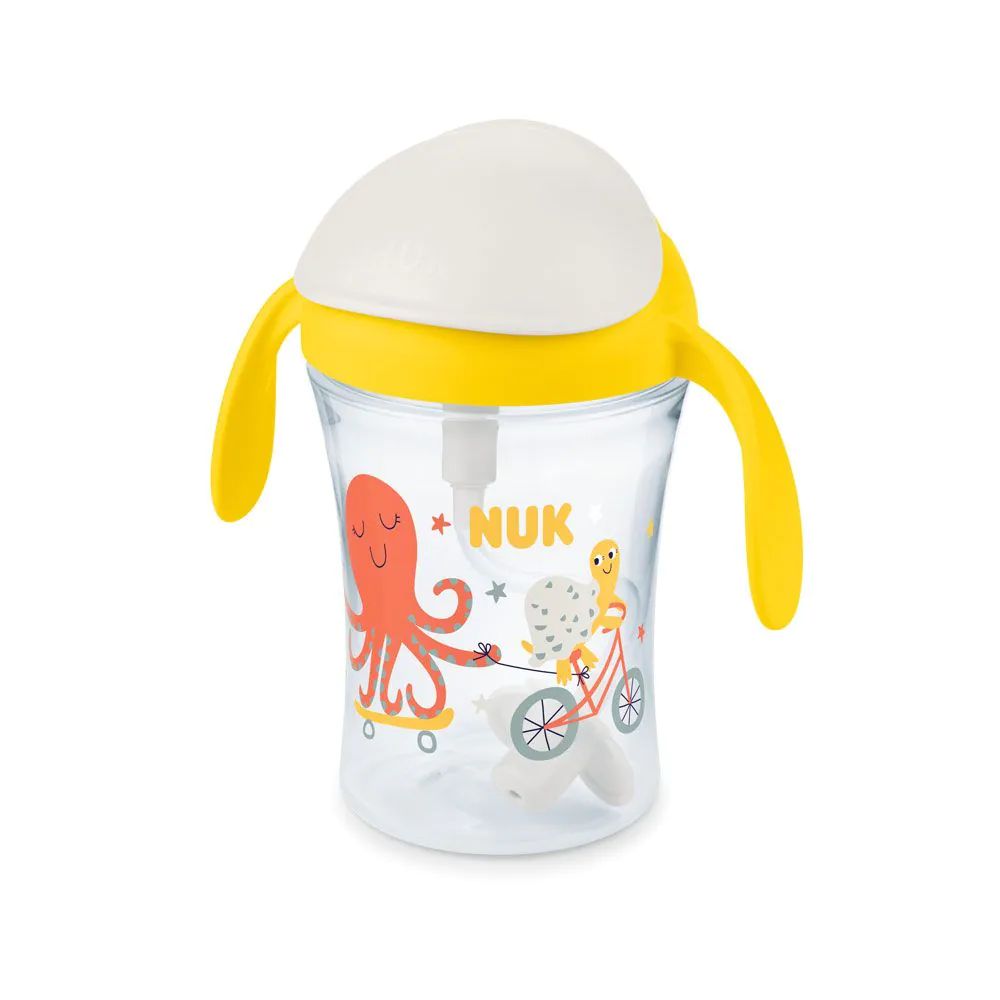Cana de tranzitie cu pai si manere Nuk Motion Cup 230 ml galbena 8 luni+