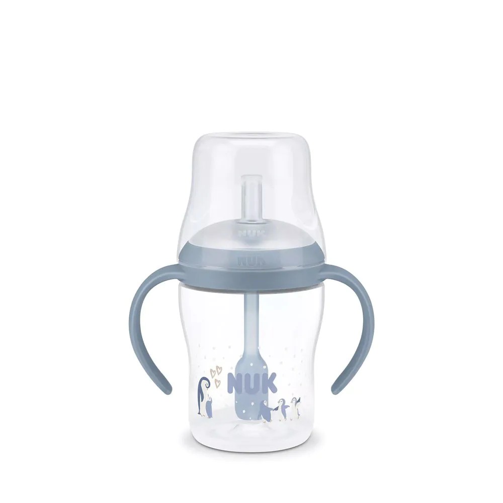 Cana Invatare cu Pai NUK Perfect Match 150 ml Control Temperatura Albastru Pinguin - poza 1