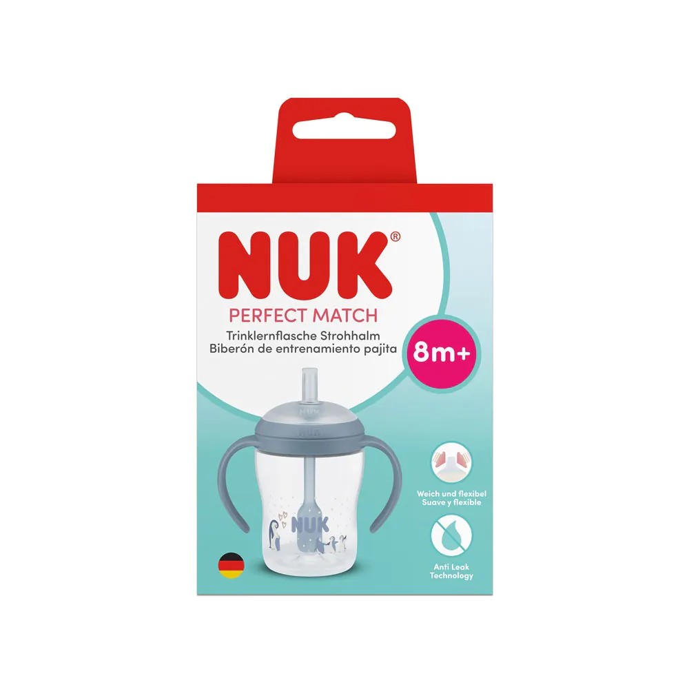 Cana Invatare cu Pai NUK Perfect Match 150 ml Control Temperatura Albastru Pinguin - poza 2