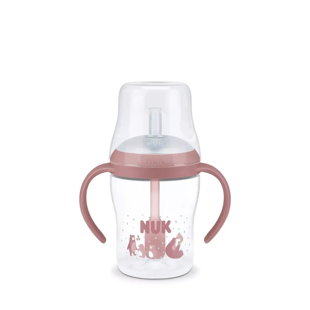 Cana Invatare cu Pai NUK Perfect Match 150 ml Control Temperatura Roz Ursulet - poza 1