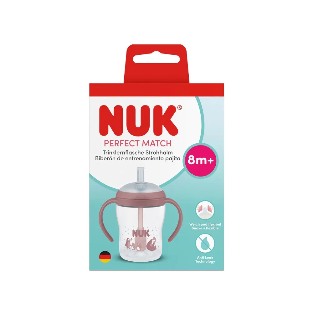 Cana Invatare cu Pai NUK Perfect Match 150 ml Control Temperatura Roz Ursulet - poza 2