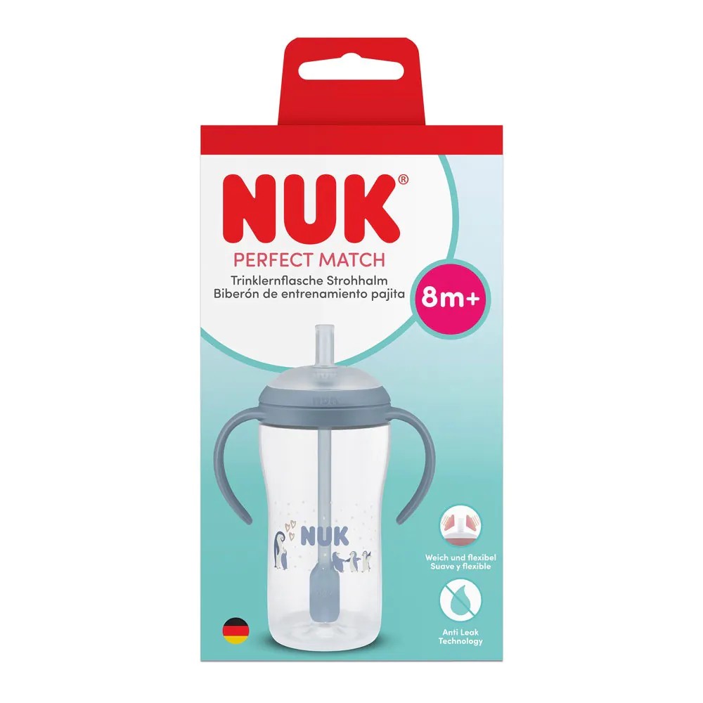 Cana Invatare NUK cu Pai 260 ml Albastru Pinguin 8 luni plus - poza 2