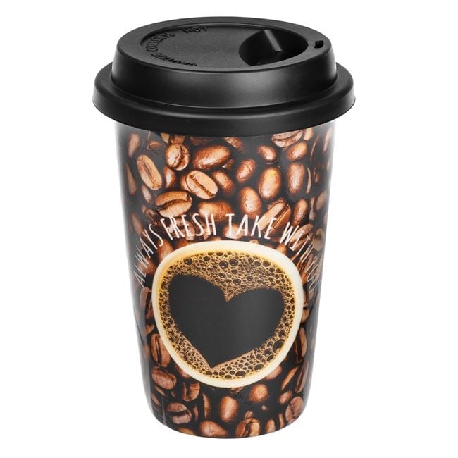 Cana TO GO cu capac pentru cafea,portelan,maro,400 ml