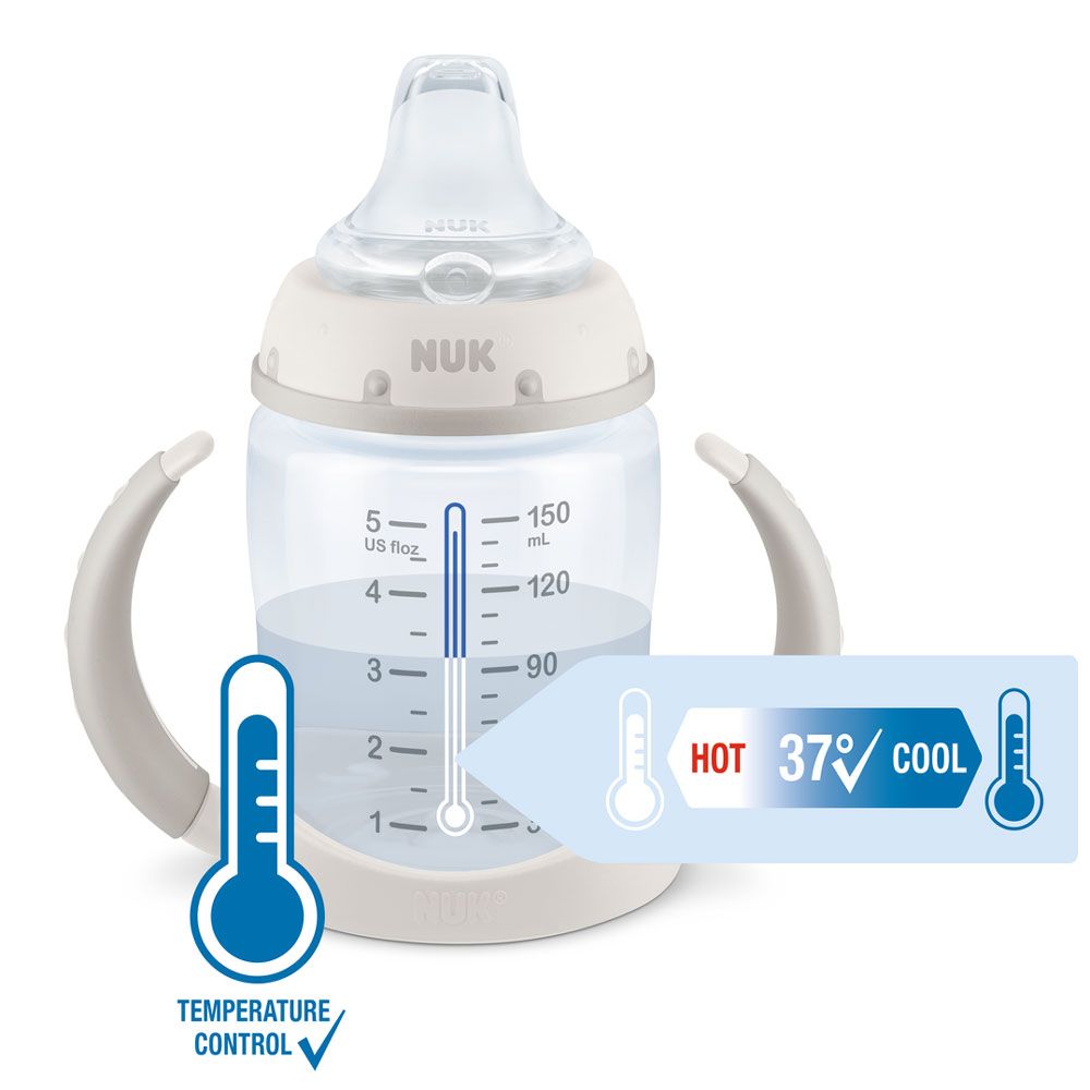Cana tranzitie cu control temperatura si duza silicon Nuk Lion King 150 ml - poza 2