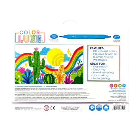 Carioci 2 in 1 cu pensula si varf fin, Color Luxe-set de 20 - poza 2