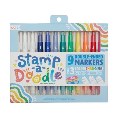 Carioci duble cu stampile Stamp-A-Doodle - set de 9 culori si 3 care schimba culoarea - poza 1