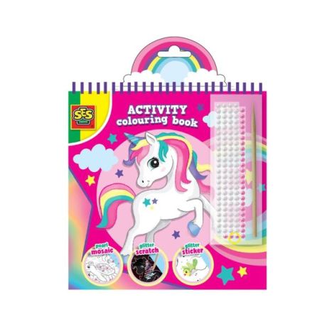 Carte colorat 3 in 1 de copii cu animale, sclipici si perle adezive - poza 1