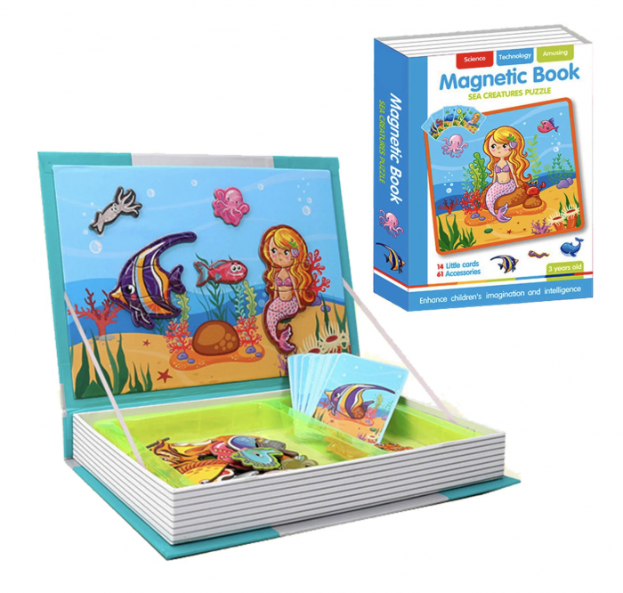 Carte cu 14 Puzzle Magnetic Magia Creaturilor Marine, 61 piese