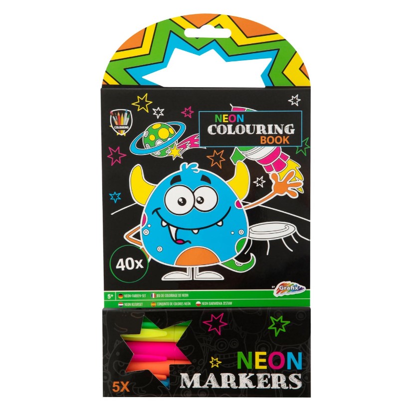 Carte de colorat cu 5 markere neon Grafix 150079 - poza 1