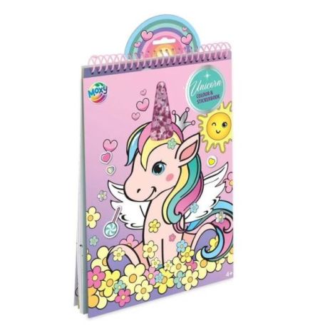 Carte de colorat cu abtibilduri si sclipici, model cu unicorn, A4, 16 pagini - poza 1