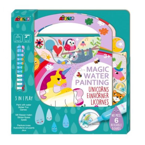 Carte de pictat cu apa, stickere si jocuri, portabila - Unicorni - poza 1