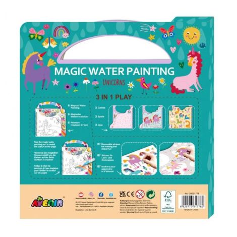 Carte de pictat cu apa, stickere si jocuri, portabila - Unicorni - poza 2