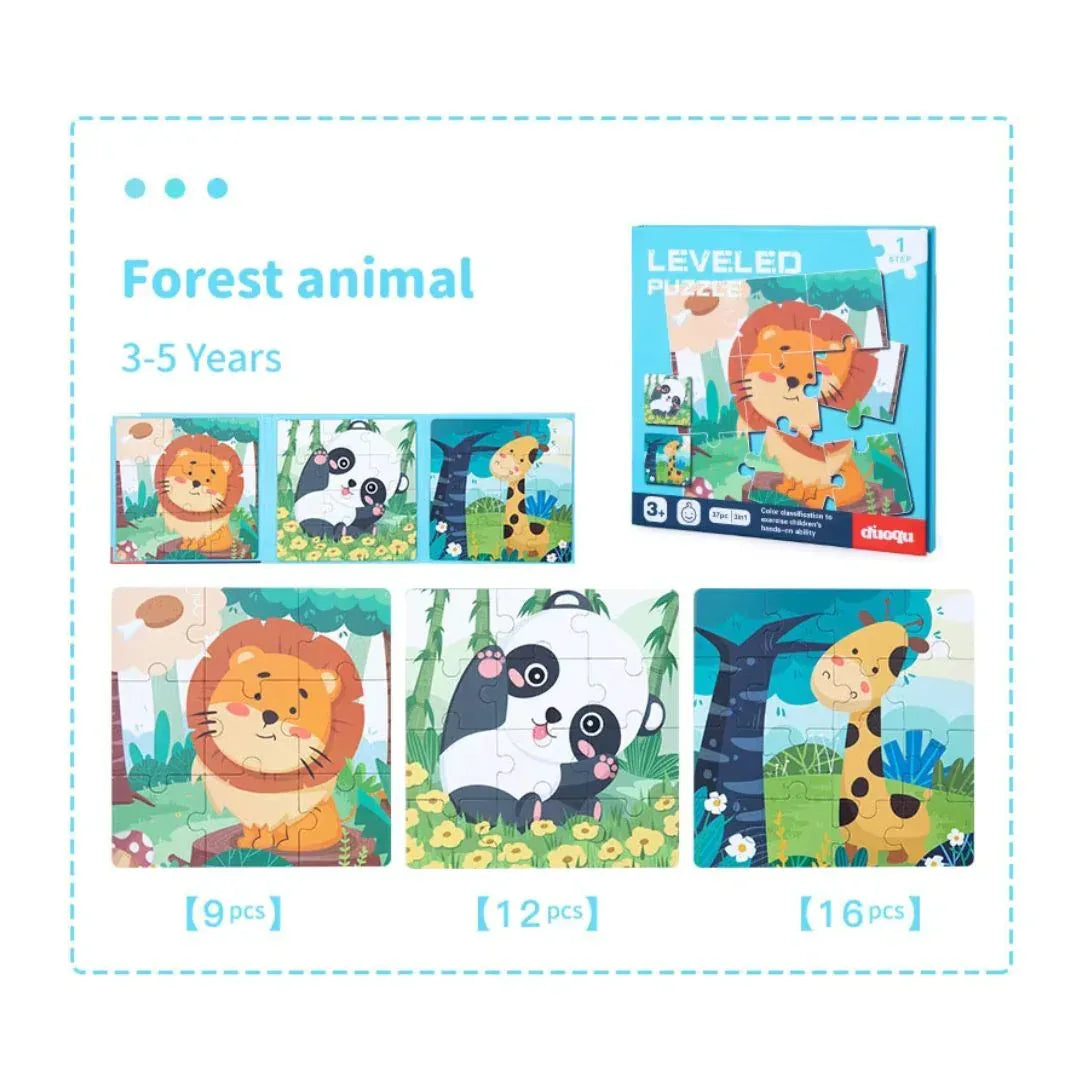 Carte puzzle 3 în 1, 10 tematici variate - Animale din pădure