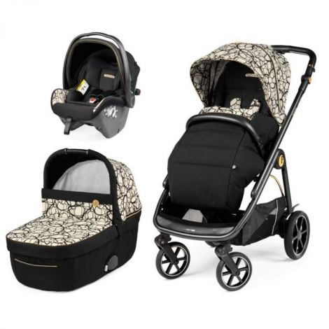 Carucior 3 in 1 Peg Perego Veloce, SLK, 0 - 22 kg, Graphic Gold, Negru Bej - poza 1