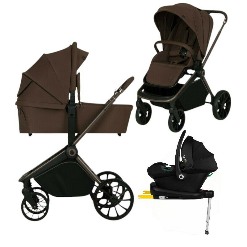 Carucior 4 in 1, Lionelo, Mika Plus, Cu landou intarit si salteluta moale, Cu scoica auto testata ADAC, Baza isofix pentru scoica, Reversibil, Sistem de ventilatie 3D, Cu accesorii, Pana la 22 kg, EN1888-1 EN1888-2 EN1466 ECE R129, Mocha Mo