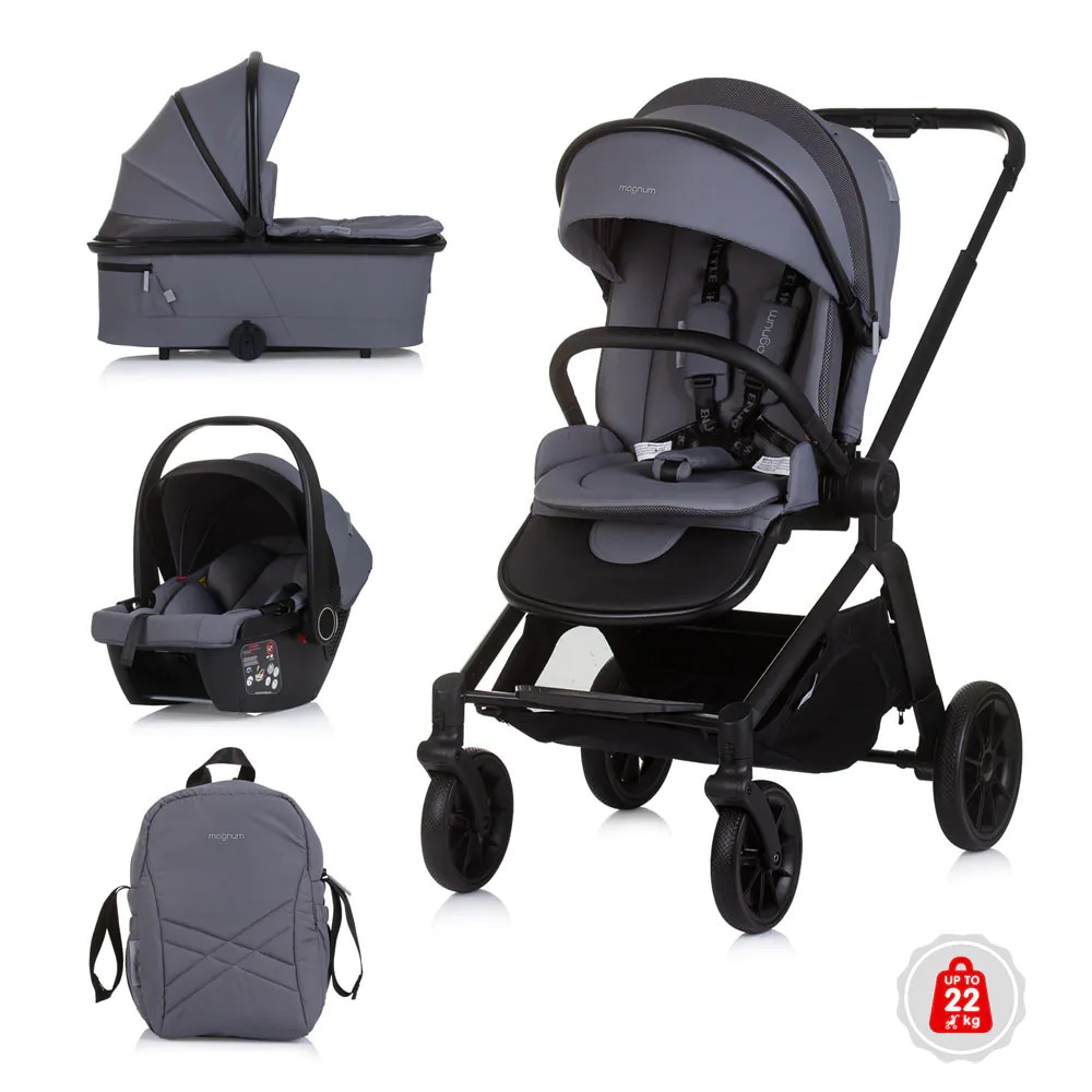 Carucior combinat 3 in 1 cu landou si scoica auto I Size (40-85 cm) Chipolino Magnum 2025 Antracit - poza 1