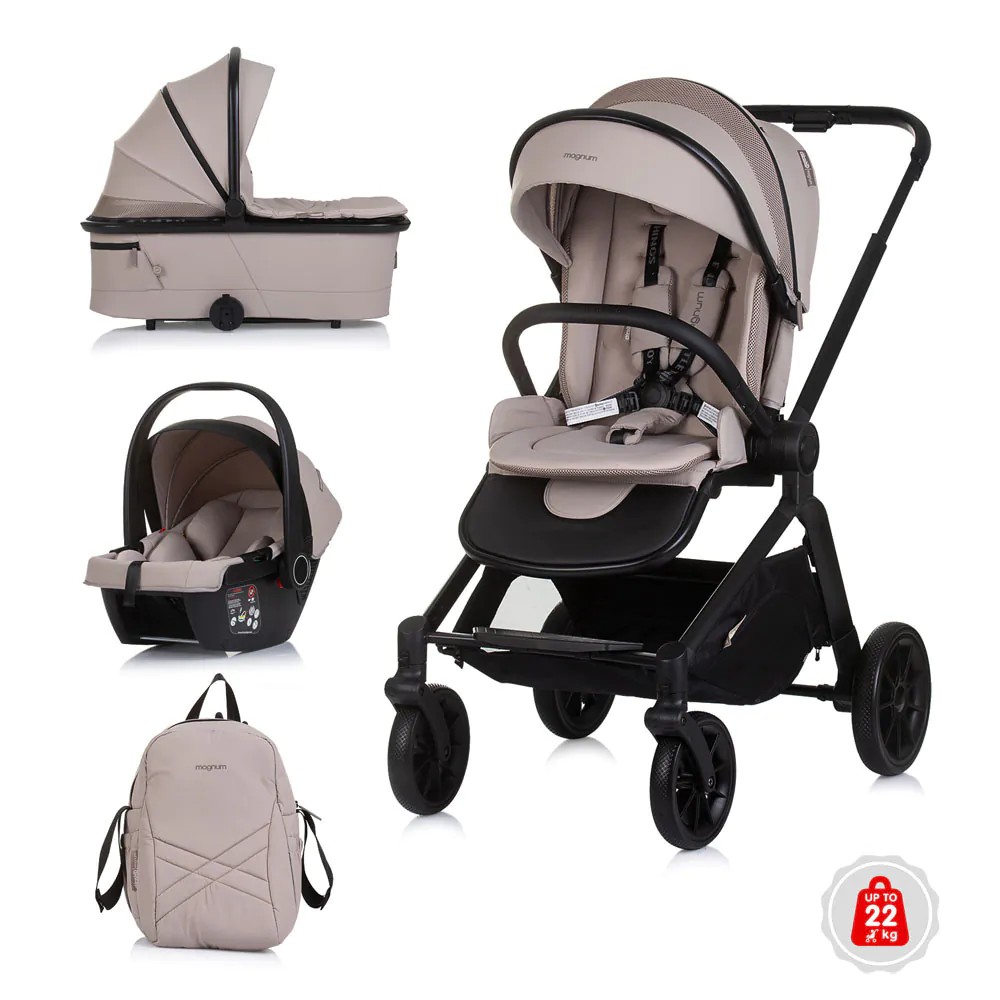 Carucior combinat 3 in 1 cu landou si scoica auto I Size (40-85 cm) Chipolino Magnum 2025 Tiramisu - poza 1