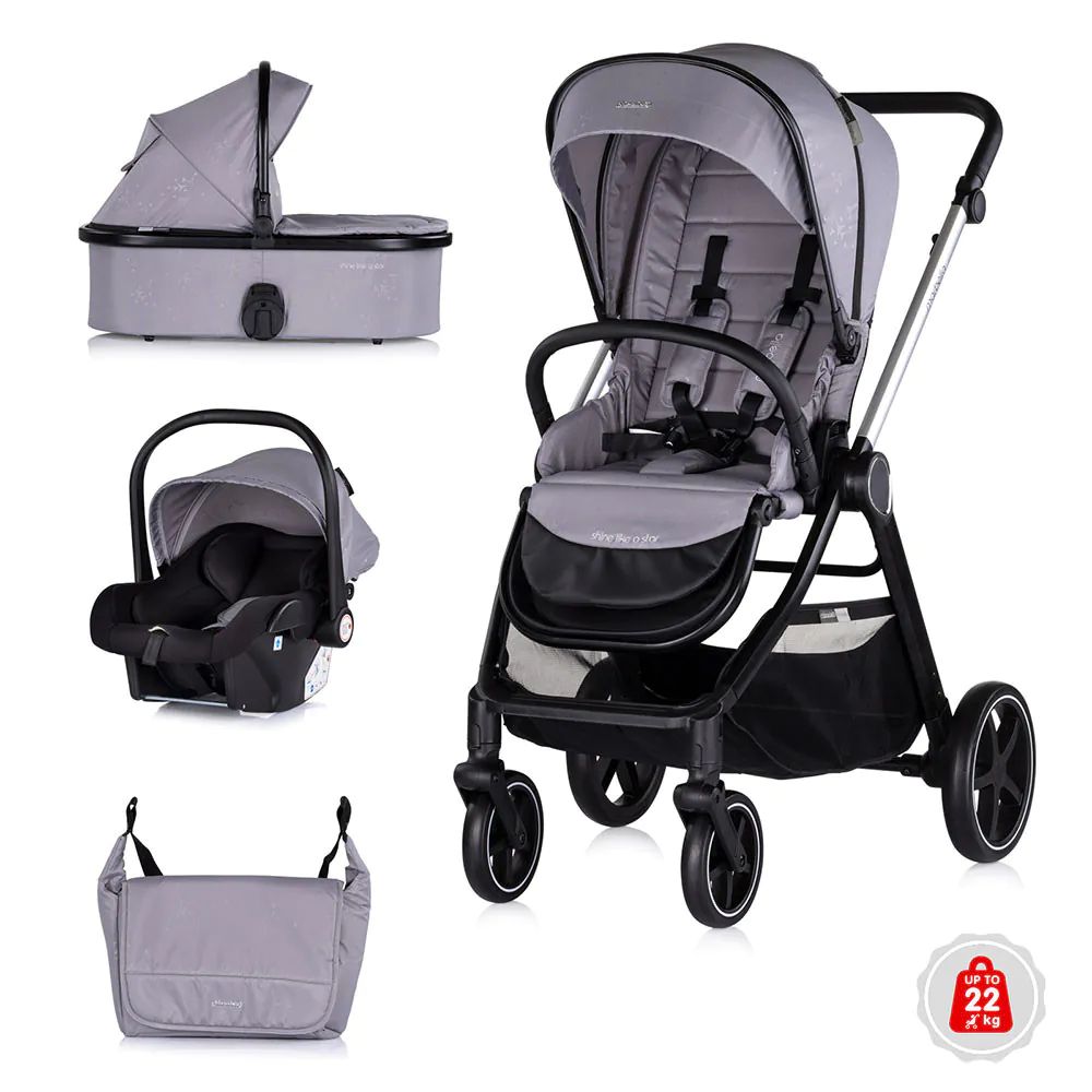 Carucior combinat 3 in 1 cu landou si scoica auto I Size (40-87 cm) Chipolino Marbella 2025 Cloud Grey - poza 1