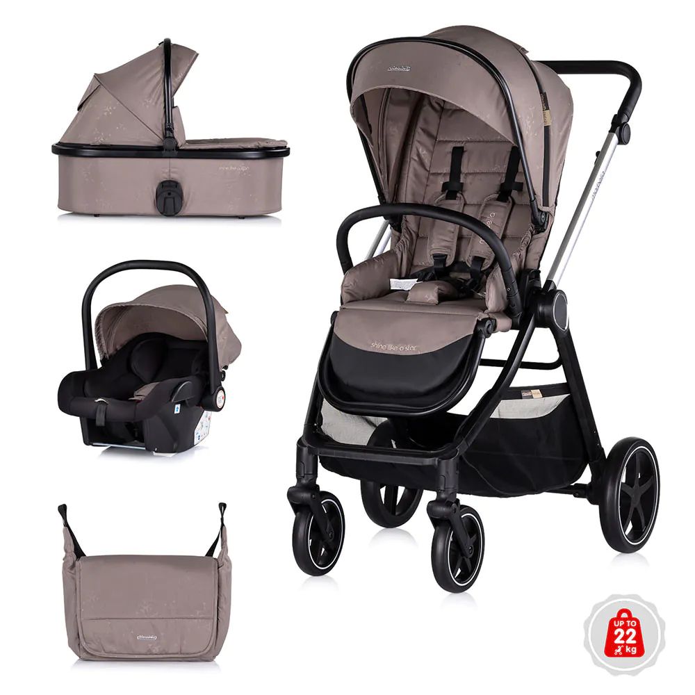 Carucior combinat 3 in 1 cu landou si scoica auto I Size (40-87 cm) Chipolino Marbella 2025 Tiramisu - poza 1