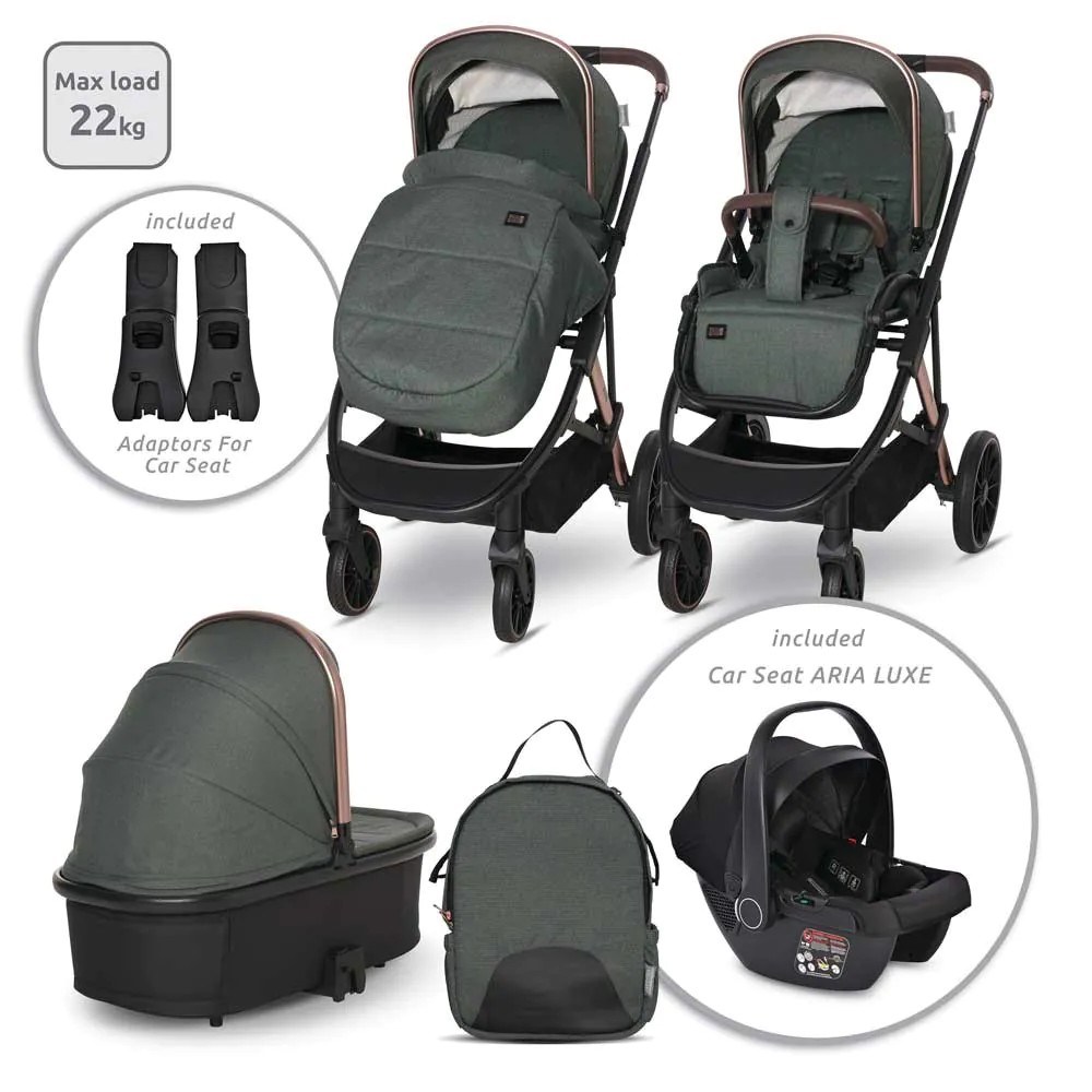 Carucior combinat 3 in 1 Lorelli Aria 2025 Green - poza 1