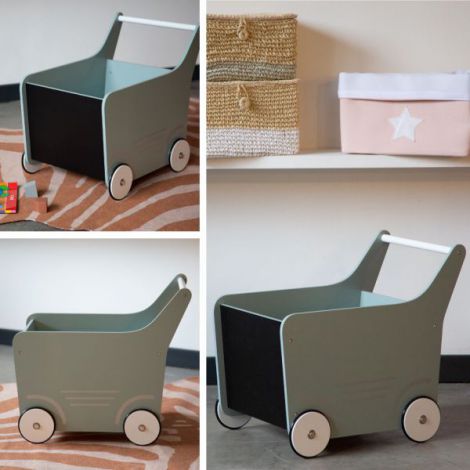 Carucior cu spatiu depozitare si tabla de scris Childhome, Lemn Menta - poza 3