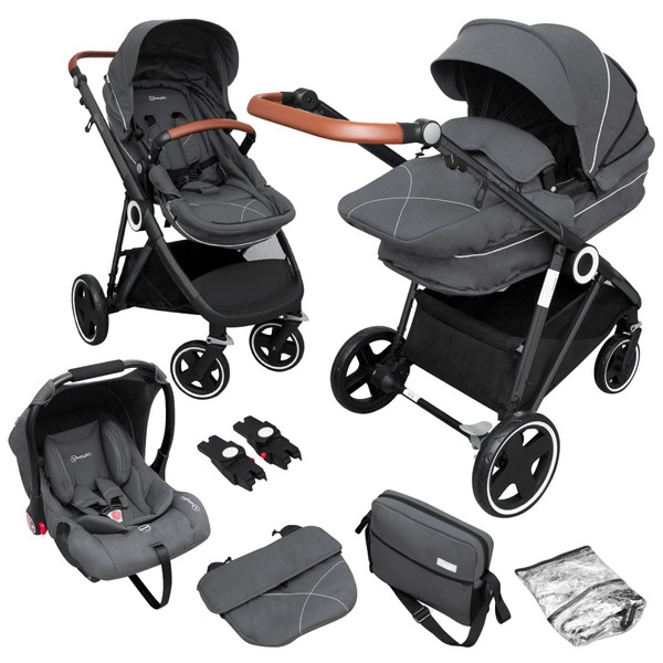 Carucior pentru copii BabyGo 3 in 1 Halime, Grey- cadru Black