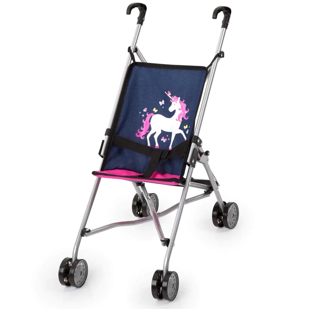 Carucior pentru papusi Bayer Buggy albastru cu unicorni 30154AA