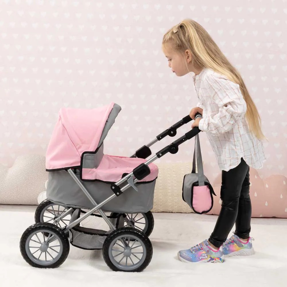 Carucior pentru papusi Bayer Trendy Gri cu Roz 13008AA - poza 5