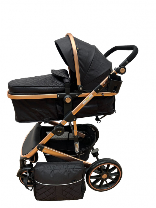 Carucior T1, 2 in 1, cu suspensii, reversibil, cu geanta, negru