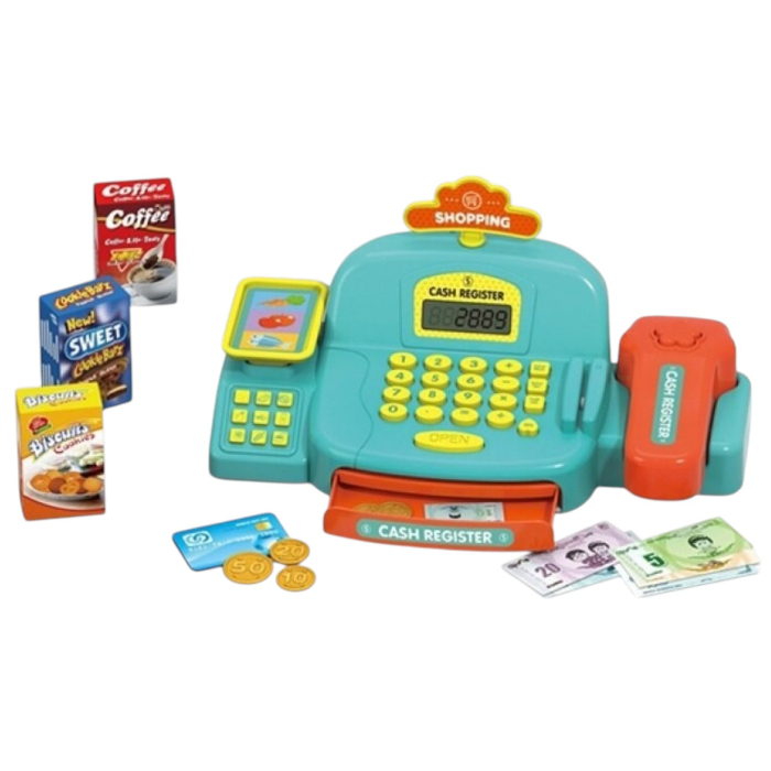 Casa de marcat interactiva pentru copii cu sunete, scanner si 18 accesorii, verde, +3 ani