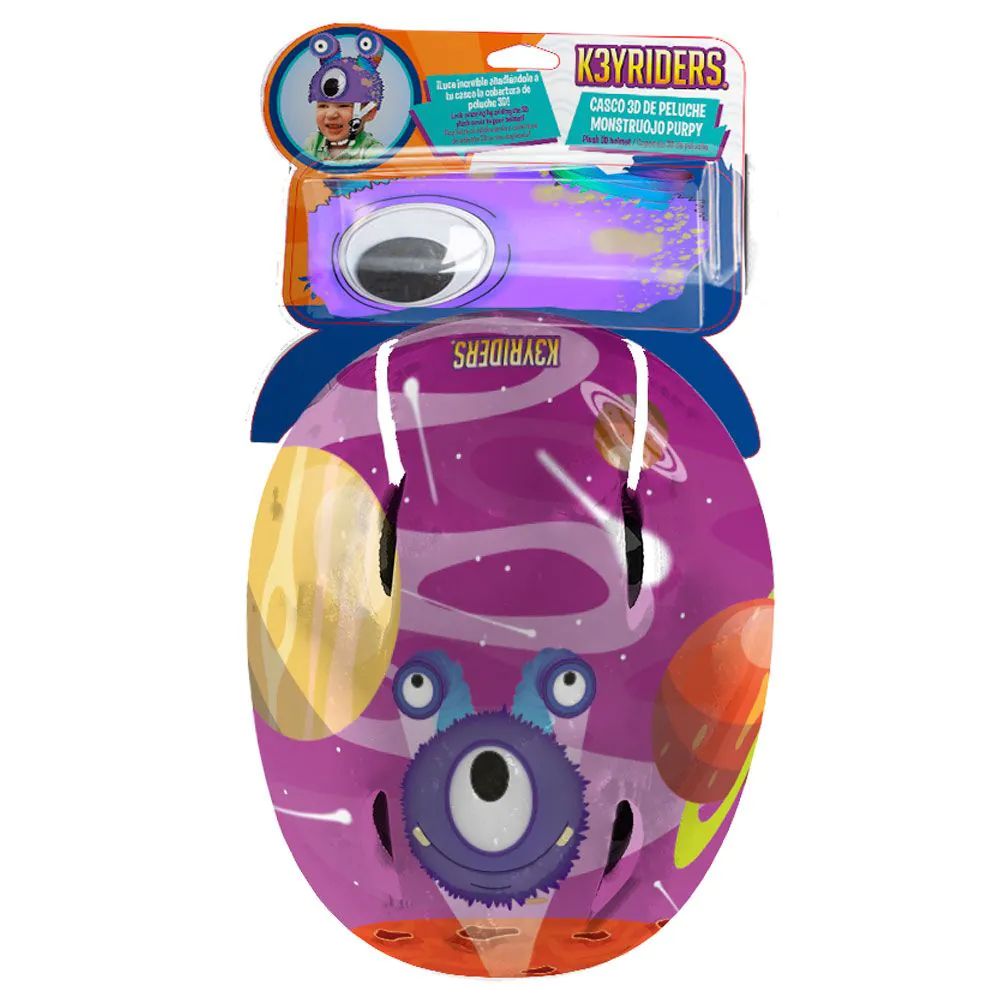 Casca protectie cu animalut de plus K3YRIDERS Monster Eyes Purpy - poza 3