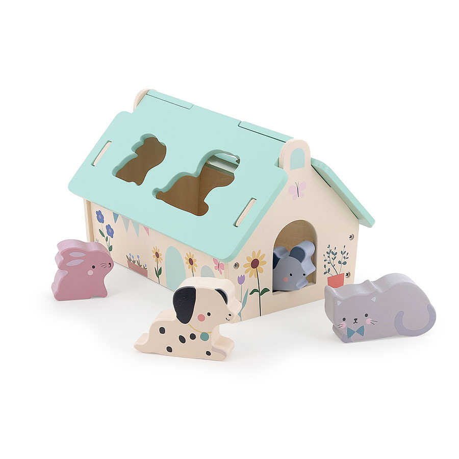 Casuta cu 4 animale din lemn - Design Sarah Betz - Vilac
