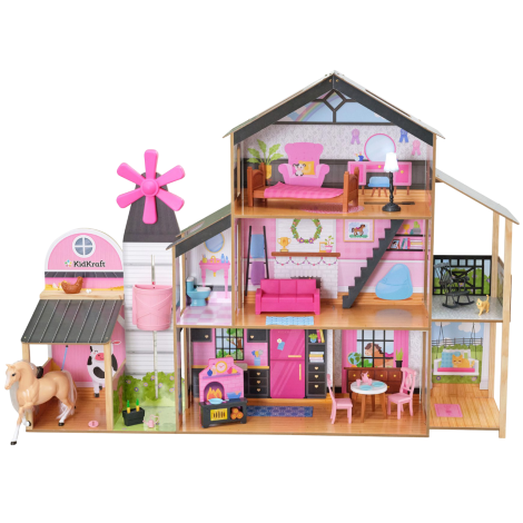 Casuta din lemn pentru papusi Windmill Elevator cu accesorii si mobilier incluse