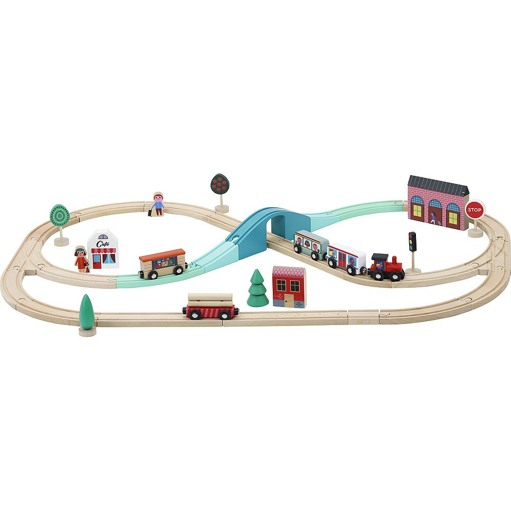 Circuit de tren Grand Express - 40 de piese din lemn - Vilac
