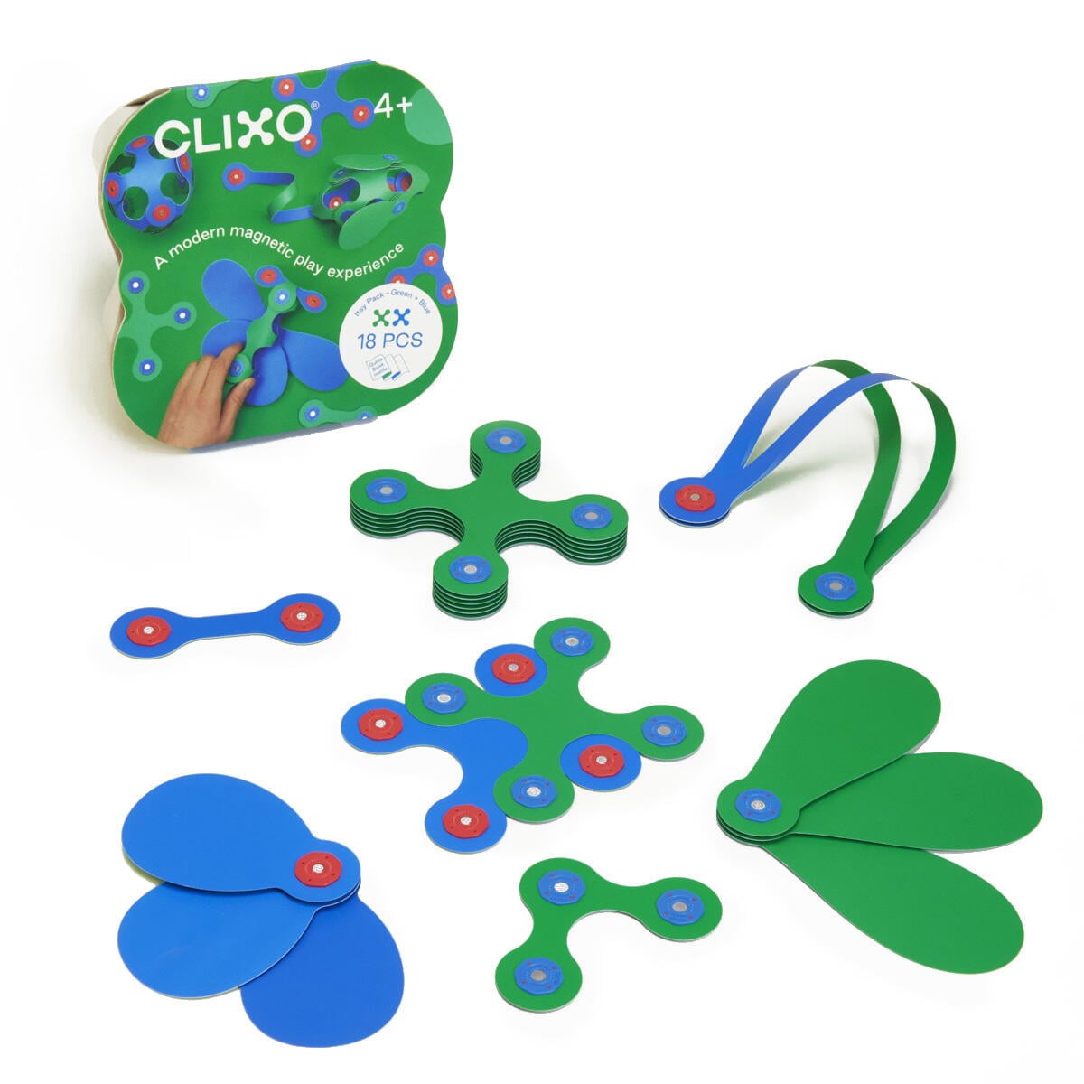 Clixo joc magnetic de construit - Itsy Albastru Verde (18 piese)