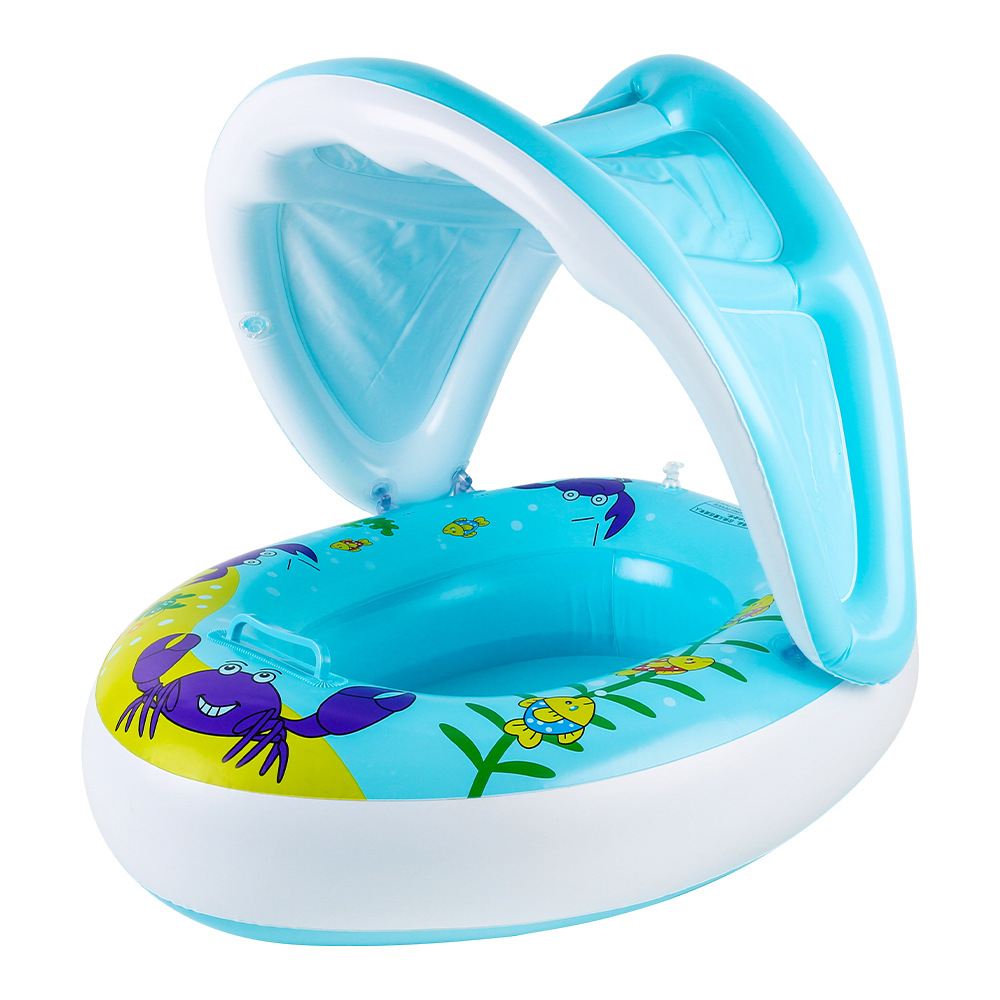 Colac de inot pentru copii cu parasolar - model Crab, albastru