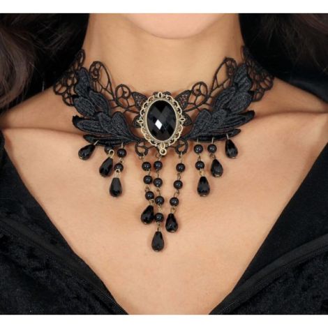 Colier dantela bijuterie neagra - poza 3