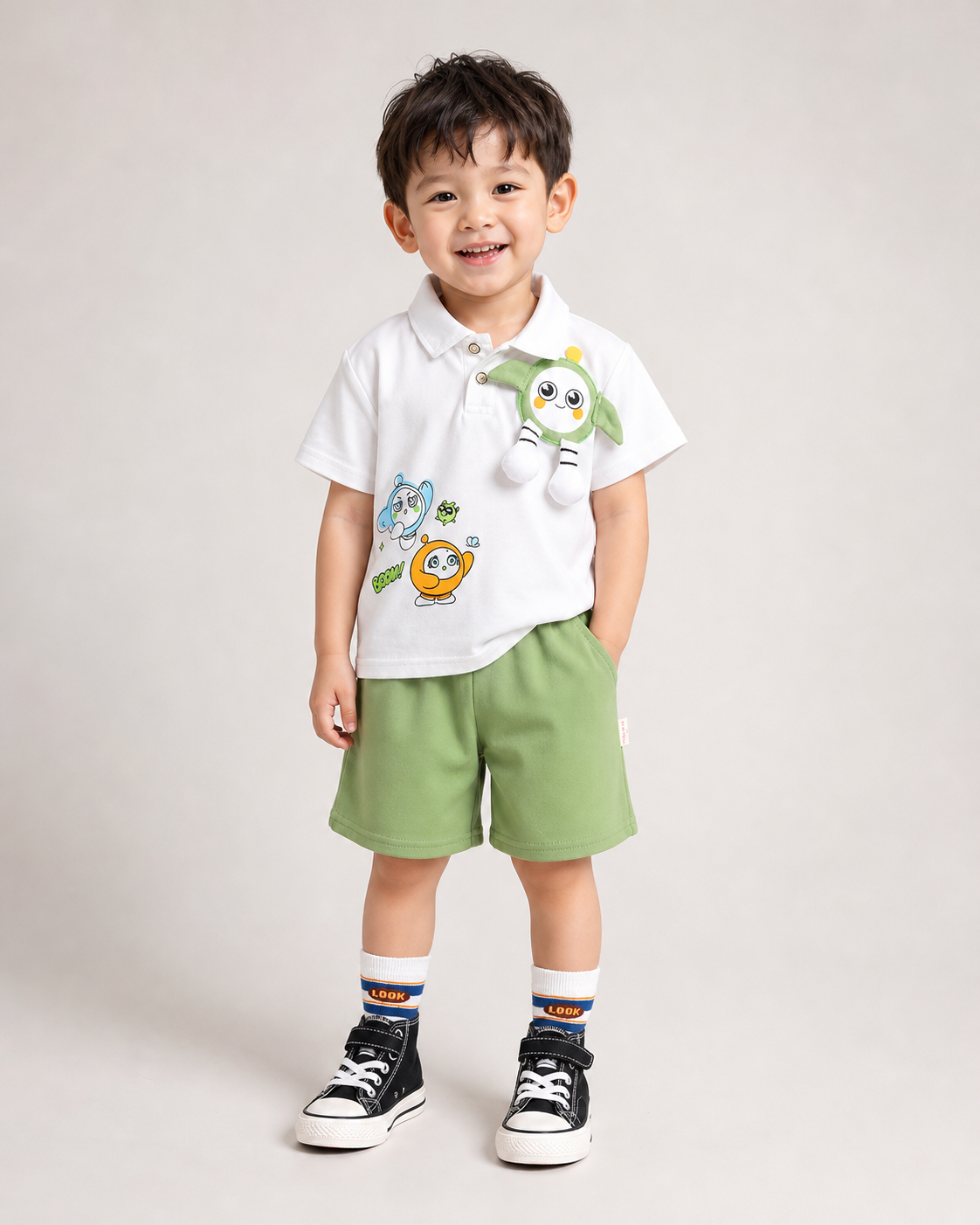 Compleu 2 Piese Băieți Tricou Alb și Pantaloni Scurți Carol - 12-18 luni - poza 1
