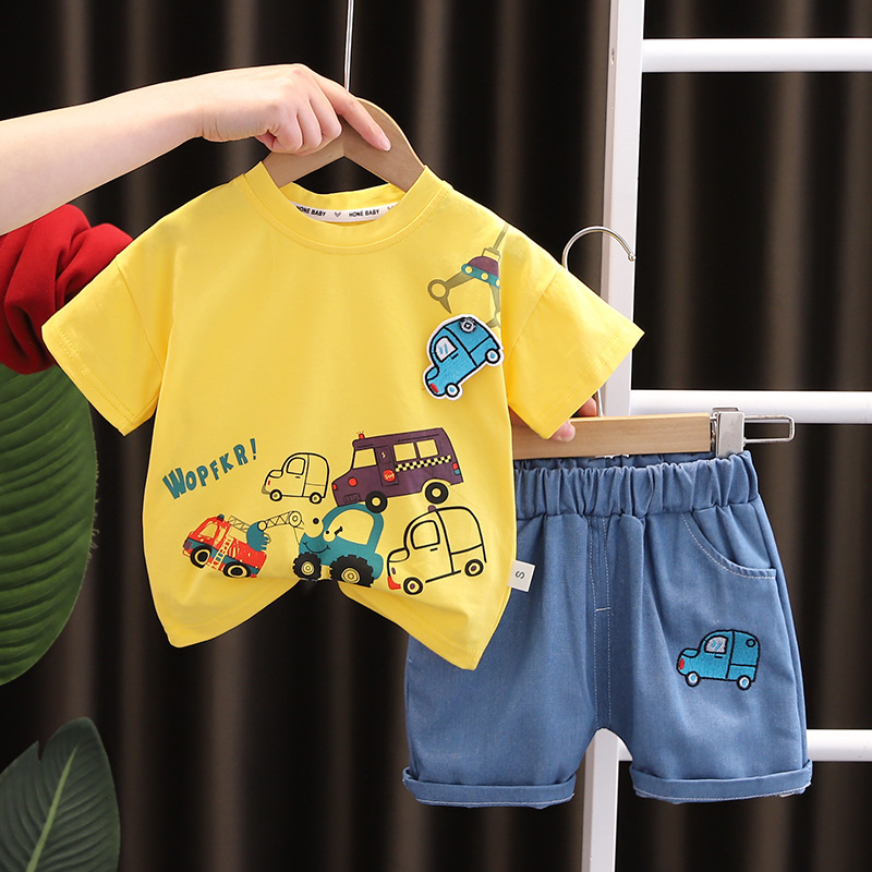 Compleu 2 Piese Baieti Tricou Galben și Pantaloni Scurți Denis - 3-4 ani - poza 1